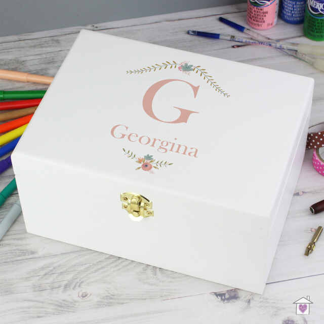 Personalised Floral Bouquet White Wooden Keepsake Box - Image 5