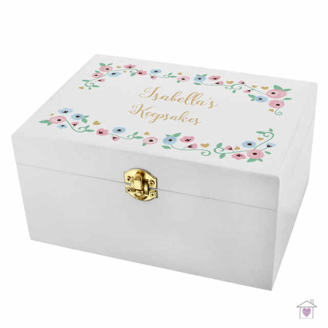 Personalised Fairytale Floral White Wooden Keepsake Box - Image 2