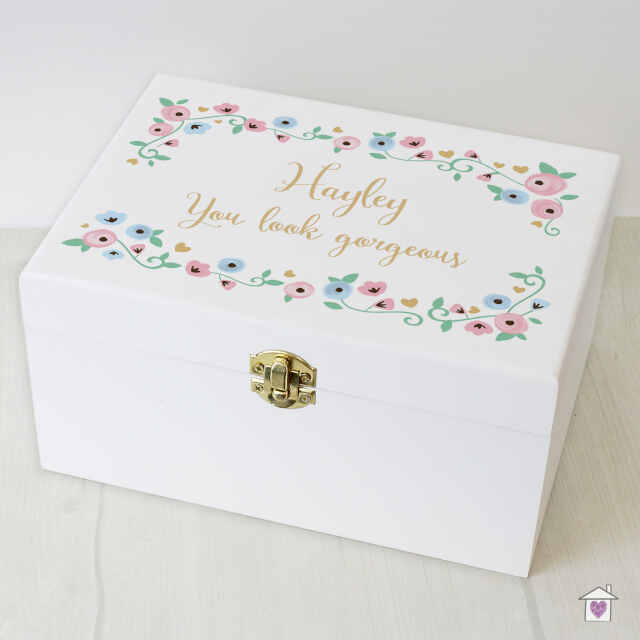 Personalised Fairytale Floral White Wooden Keepsake Box - Image 7