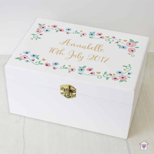 Personalised Fairytale Floral White Wooden Keepsake Box - Image 9