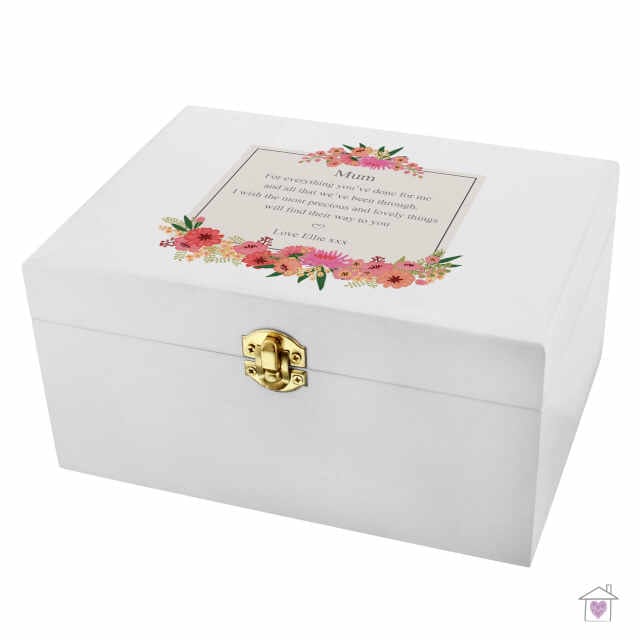 Personalised Floral Wishes White Wooden Keepsake Box - Image 2