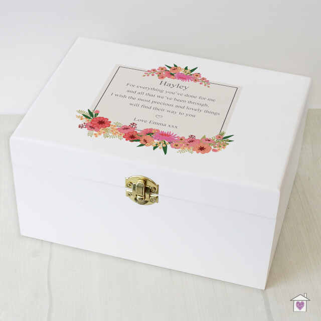 Personalised Floral Wishes White Wooden Keepsake Box - Image 3