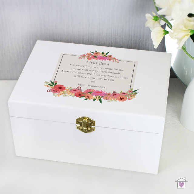 Personalised Floral Wishes White Wooden Keepsake Box - Image 4