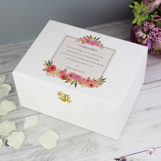 Personalised Floral Wishes White Wooden Keepsake Box - Image 5