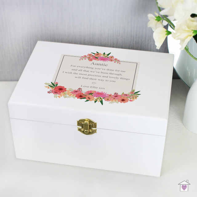 Personalised Floral Wishes White Wooden Keepsake Box - Image 7