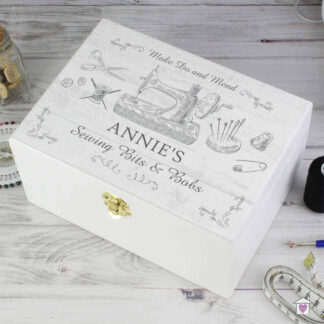 Personalised Sewing Kit White Wooden Keepsake Box