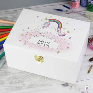 Personalised Unicorn White Wooden Keepsake Box