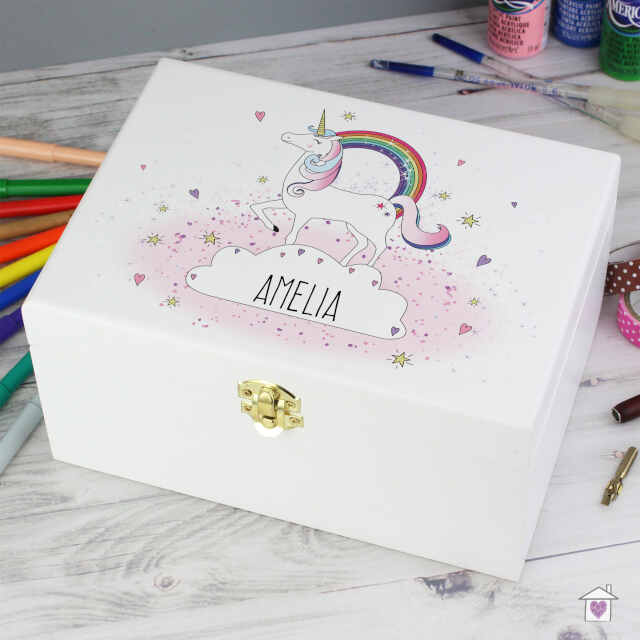 Personalised Unicorn White Wooden Keepsake Box