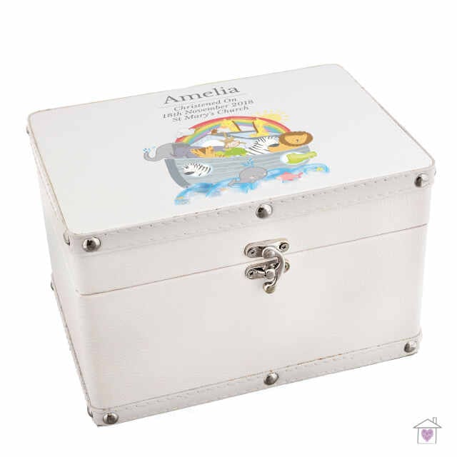 Personalised Noah's Ark White Leatherette Keepsake Box - Image 2