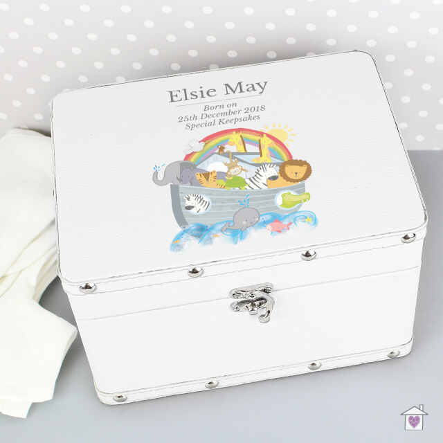 Personalised Noah's Ark White Leatherette Keepsake Box - Image 3