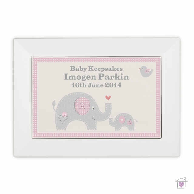 Personalised Pink Baby Elephant White Wooden Keepsake Box - Image 2