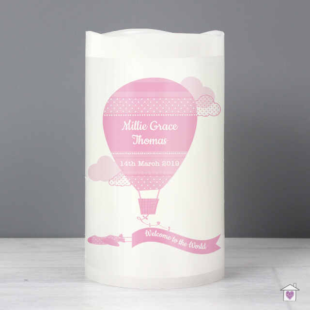 Personalised Up & Away Baby Girl Nightlight LED Candle