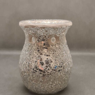 Large Round Silver Mosaic Crackle Melt / Oil Burner 14cm