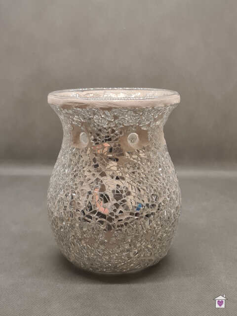 Large Round Silver Mosaic Crackle Melt / Oil Burner 14cm