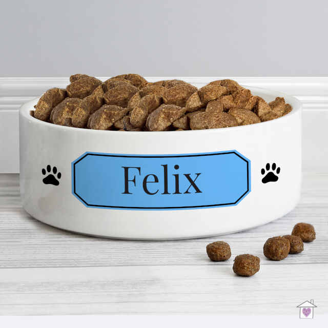 Personalised Blue Plaque 14cm Medium Pet Bowl - Image 3