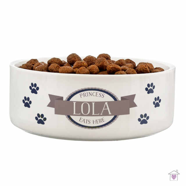Personalised Blue Paws 14cm Medium White Pet Bowl - Image 3