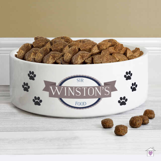 Personalised Blue Paws 14cm Medium White Pet Bowl - Image 4