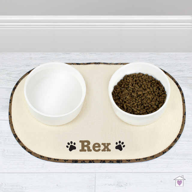 Personalised Brown Paw Print Pet Bowl Placemat - Image 2