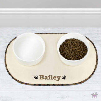 Personalised Brown Paw Print Pet Bowl Placemat