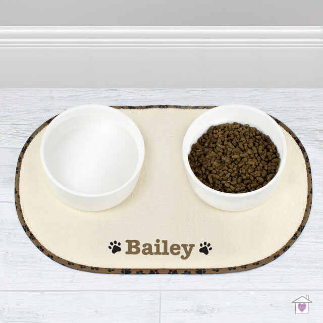 Personalised Brown Paw Print Pet Bowl Placemat