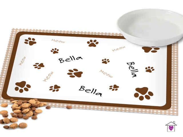Personalised Brown Gingham Cat Placemat - Image 2