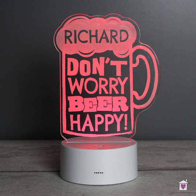 Personalised ""Beer Happy"" LED Colour Changing Light