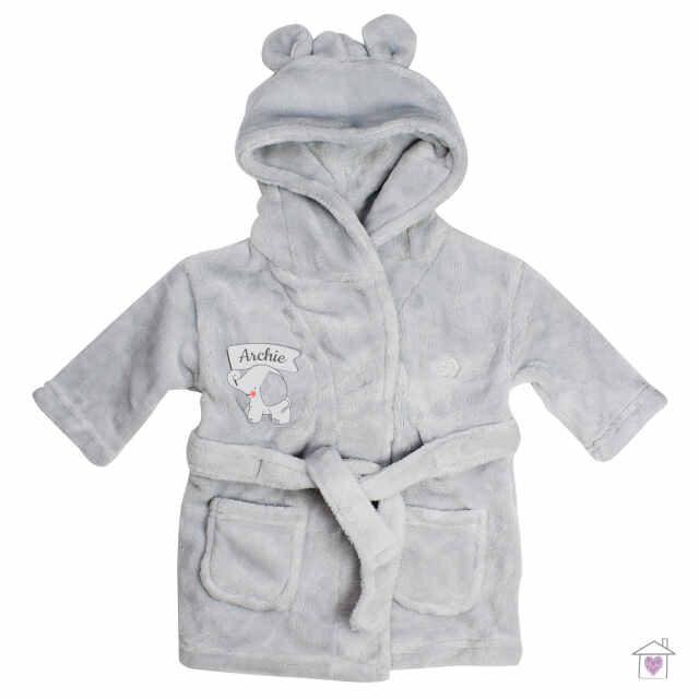 Personalised Elephant 0-6 Months Grey Hooded Baby Dressing Gown - Image 2