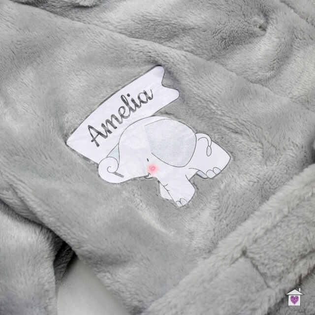 Personalised Elephant 0-6 Months Grey Hooded Baby Dressing Gown - Image 4