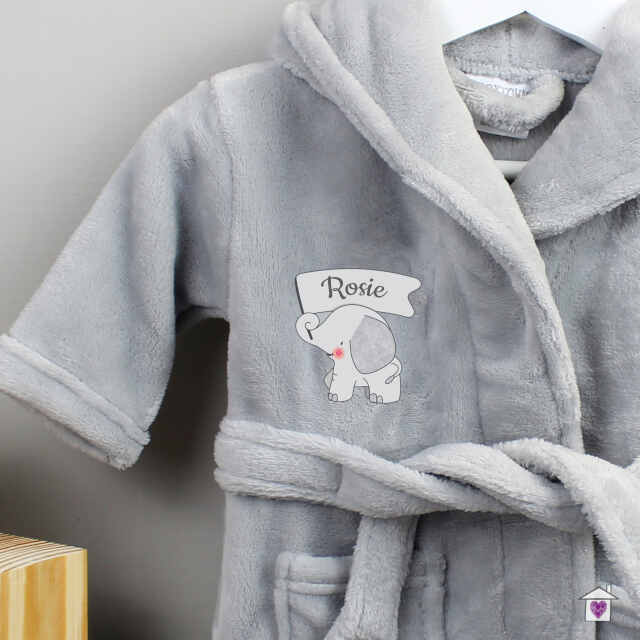 Personalised Elephant 0-6 Months Grey Hooded Baby Dressing Gown - Image 5