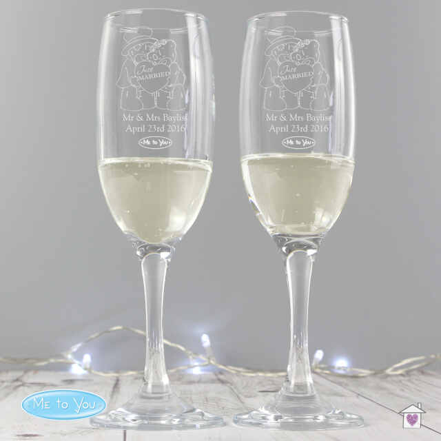 Personalised Me To You Engraved Wedding Pair of Flutes with Gift Box