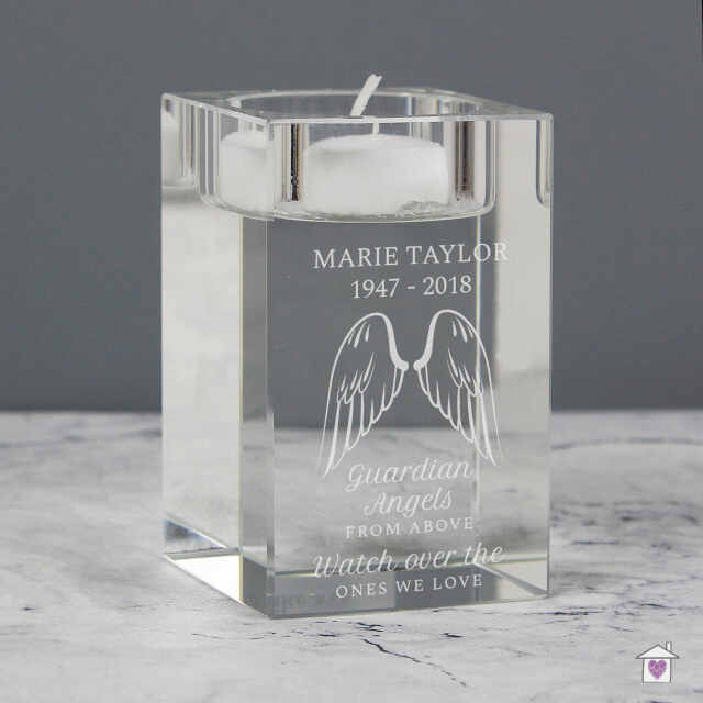 Personalised Guardian Angel Wings Glass Tea Light Holder