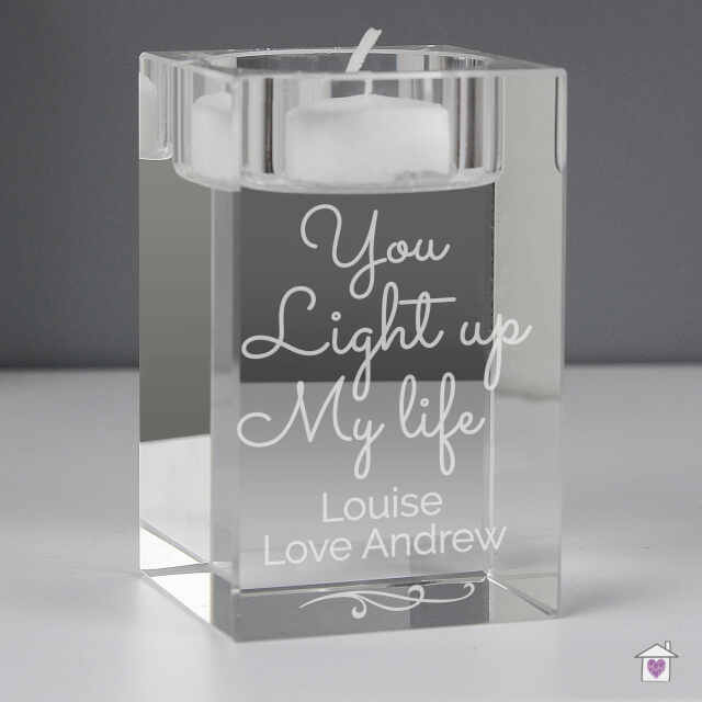 Personalised You Light Up My Life Glass Tea Light Holder