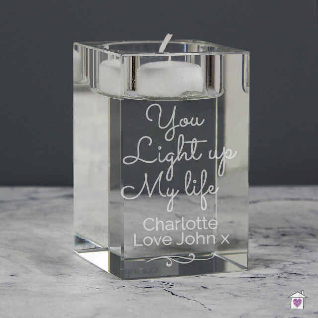 Personalised You Light Up My Life Glass Tea Light Holder - Image 3