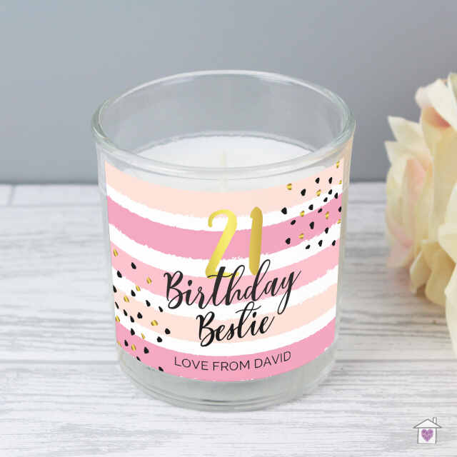 Personalised Birthday Gold and Pink Stripe Scented Jar Candle - Image 3