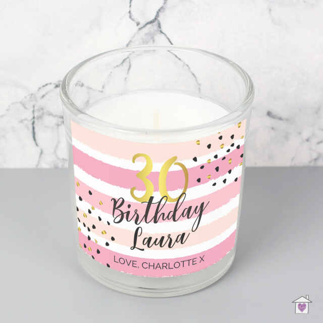Personalised Birthday Gold and Pink Stripe Scented Jar Candle - Image 4