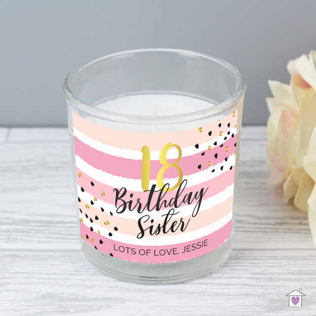 Personalised Birthday Gold and Pink Stripe Scented Jar Candle - Image 5