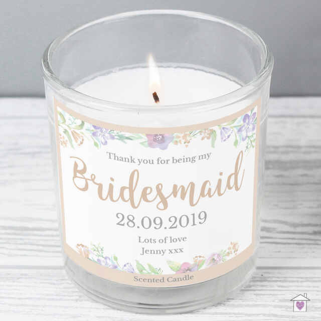Personalised Bridesmaid 'Floral Watercolour Wedding' Scented Jar Candle