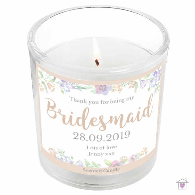 Personalised Bridesmaid 'Floral Watercolour Wedding' Scented Jar Candle - Image 4