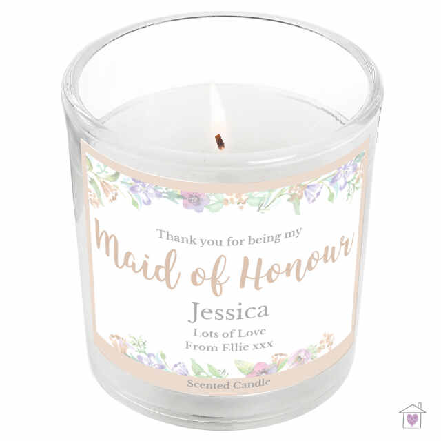 Personalised Maid of Honour 'Floral Watercolour Wedding' Scented Jar Candle - Image 2