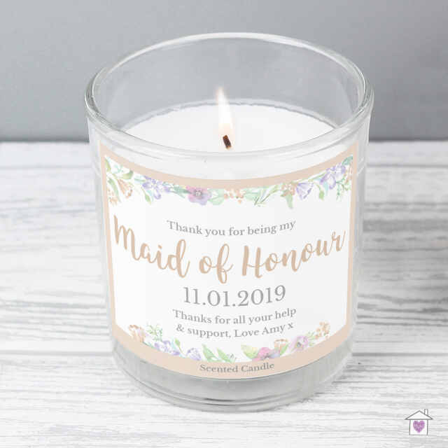 Personalised Maid of Honour 'Floral Watercolour Wedding' Scented Jar Candle - Image 3