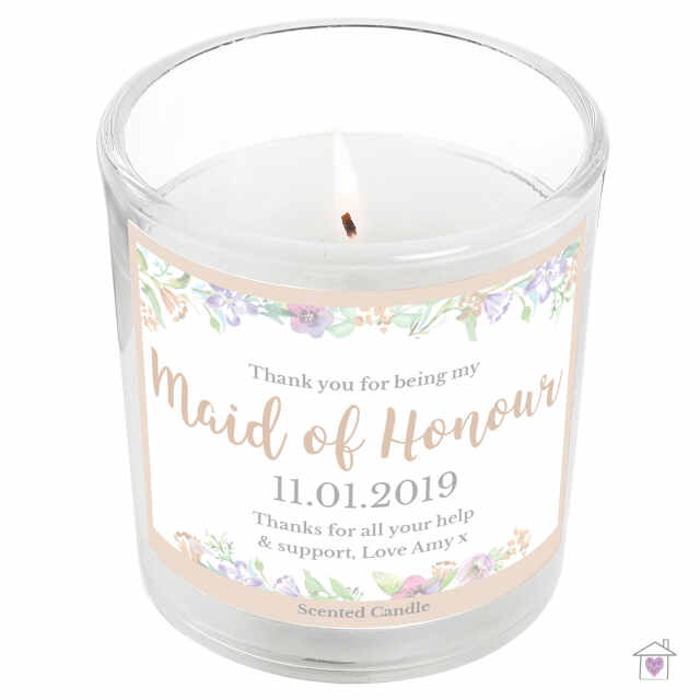 Personalised Maid of Honour 'Floral Watercolour Wedding' Scented Jar Candle - Image 4