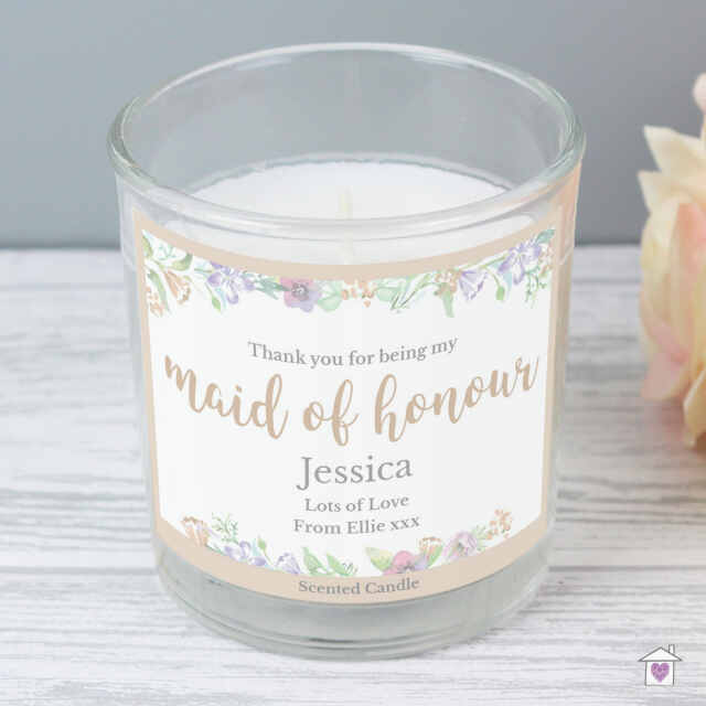 Personalised Maid of Honour 'Floral Watercolour Wedding' Scented Jar Candle - Image 5