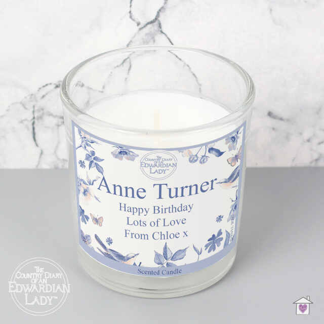 Personalised Country Diary Blue Blossom Scented Jar Candle