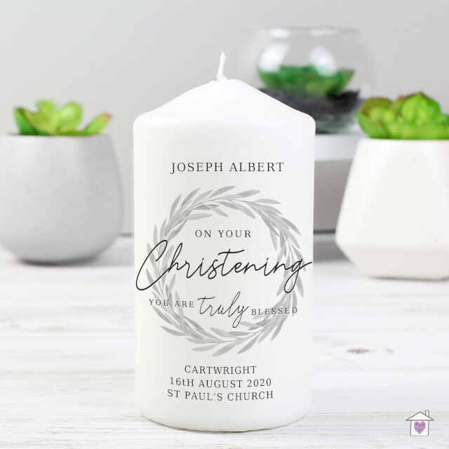Personalised 'Truly Blessed' Christening Pillar Candle - Image 3