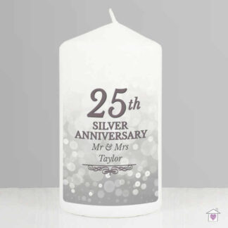 Personalised 25th Silver Anniversary Pillar Candle