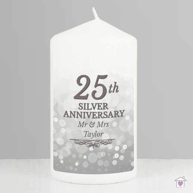 Personalised 25th Silver Anniversary Pillar Candle