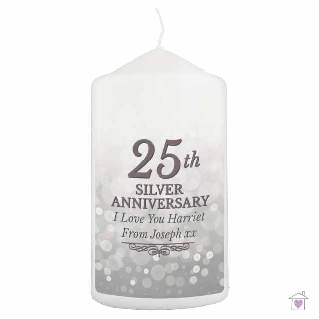 Personalised 25th Silver Anniversary Pillar Candle - Image 2