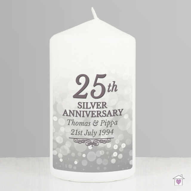 Personalised 25th Silver Anniversary Pillar Candle - Image 3
