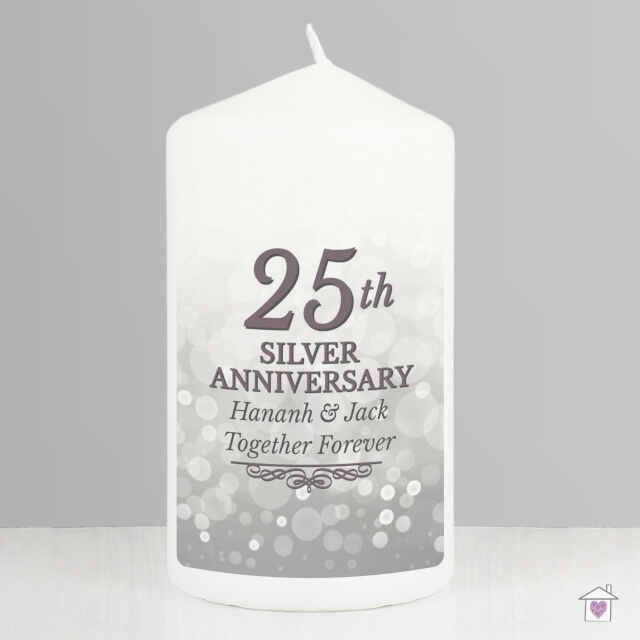 Personalised 25th Silver Anniversary Pillar Candle - Image 4