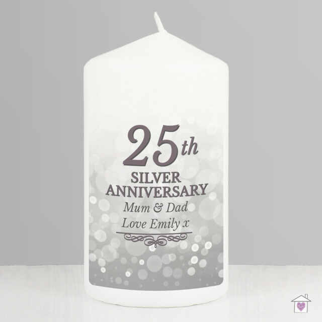 Personalised 25th Silver Anniversary Pillar Candle - Image 5